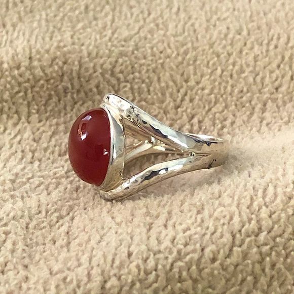 Carnelian Cabochon and Sterling Silver Statement Open Band Ring - Picture 9 of 10